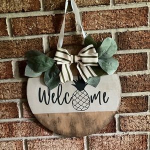 Wooden welcome door sign 12”